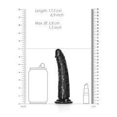   RealRock Slim - realistické dildo s lepivými nožičkami - 15,5 cm (černé)