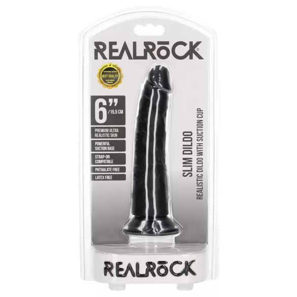 RealRock - realistické dildo - štíhlé - 15,5 cm - černé