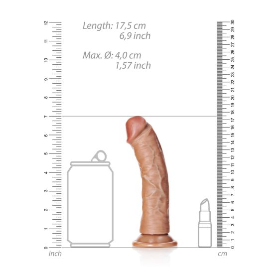 RealRock Curved - zakřivené realistické dildo se svorkou - 15,5 cm (tmavě přírodní)
