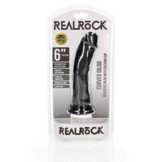RealRock Curved - zakřivené realistické dildo s lepivými nožičkami - 15,5 cm (černé)