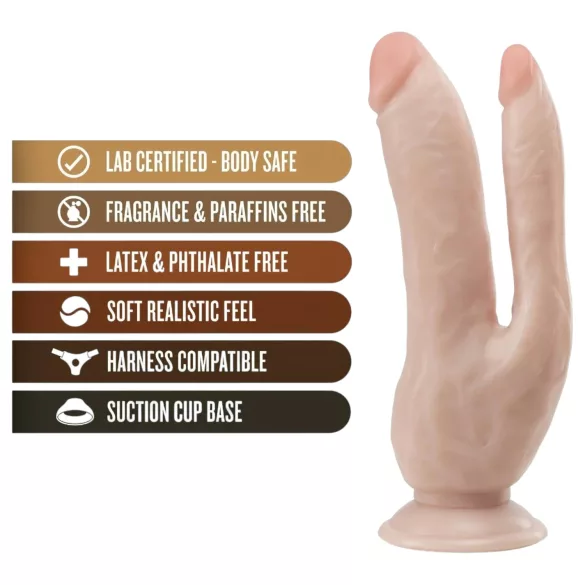 Dr. Skin 8 - oboustranné dildo s přísavkou - naturální barva