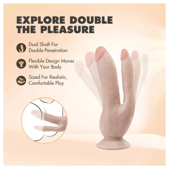 Dr. Skin 8 - oboustranné dildo s přísavkou - naturální barva