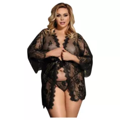   Subblime Queen Plus - dámský krajkový župan set - černý XL-2XL