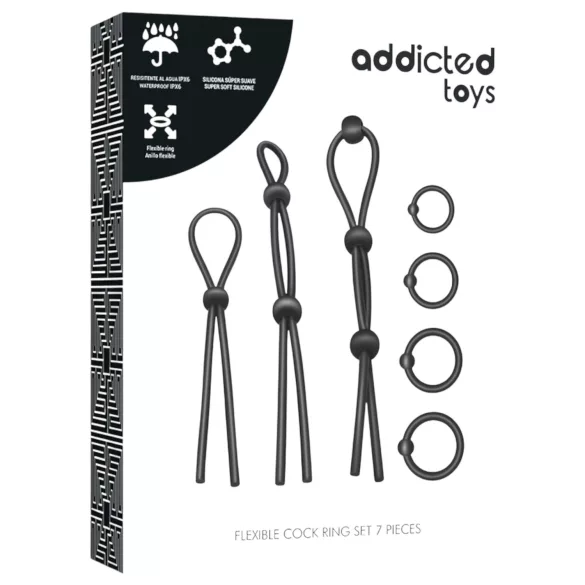 Addicted Toys - sada silikonových erekčních kroužků - 7 ks - černá