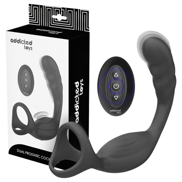 Addicted Toys - anální vibrátor s kroužkem na penis a varlata - černý