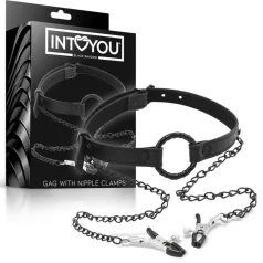 INTOYOU - roubík s kolíčky na bradavky - černý