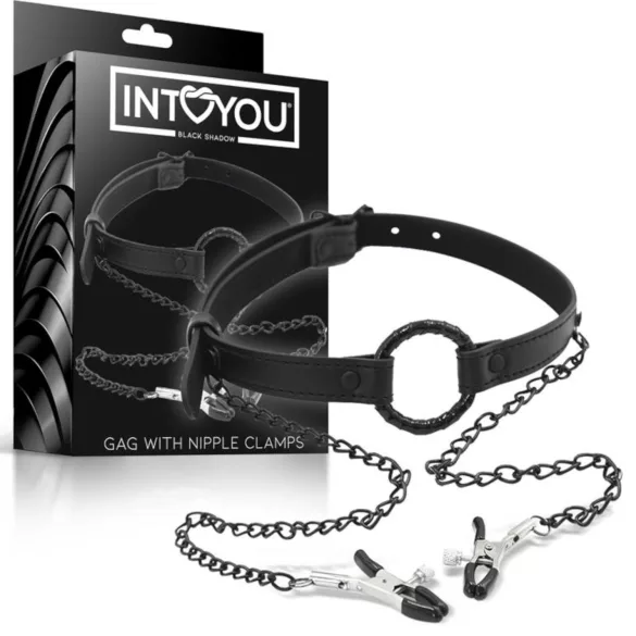 INTOYOU - roubík s kolíčky na bradavky - černý