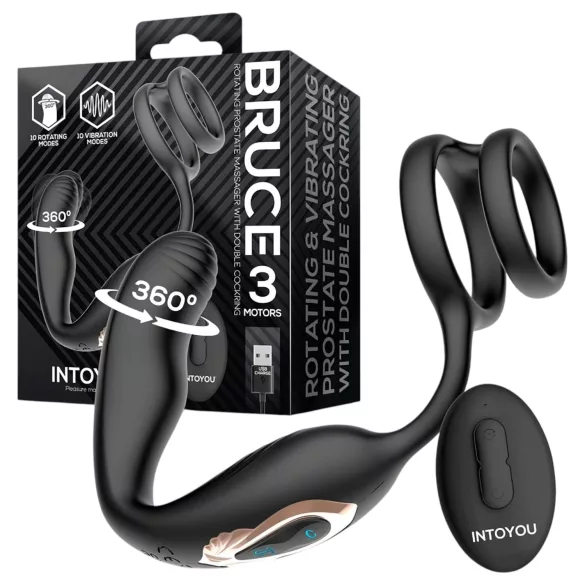 IntoYou Bruce - rotační vibrační masáž prostaty s rádiovým ovládáním a dvojitým kroužkem (černý)