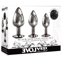   Evolved Black Gem - kovová anální sada kolíků s černým kamenem (stříbrná)