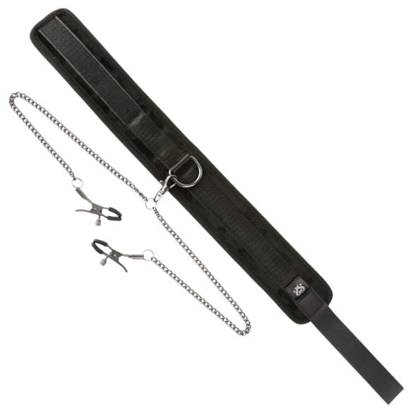 Sei Mio - obojek a svorky na bradavky - černá