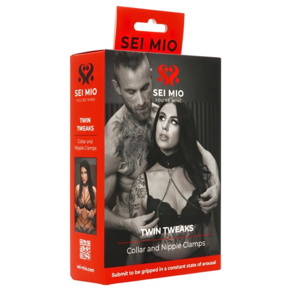 Sei Mio - obojek a svorky na bradavky - černá