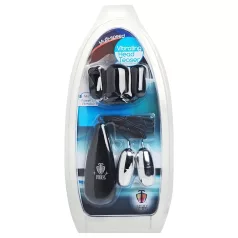   XR Brands - Trinity - čepičkový vibrátor žaludu se dvěma vajíčky (černo-stříbrný)