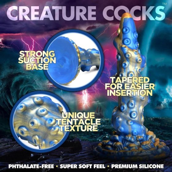 Creature Cocks Kraken - spirálový chobotnicový vibrátor - 21 cm (zlatomodrý)
