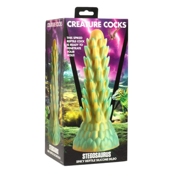 Creature Cocks Stegosaurus - silikonové dildo s ostny - 20 cm (zelené)