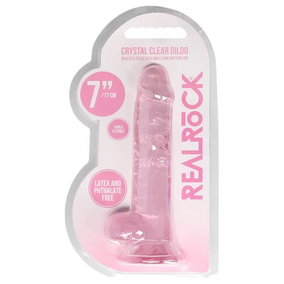RealRock - realistické dildo - průhledné růžové - 17 cm