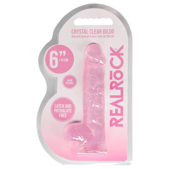RealRock - realistické dildo - průhledné růžové - 15 cm