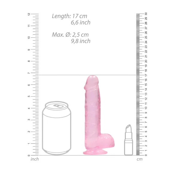 RealRock - realistické dildo - průhledné růžové - 15 cm