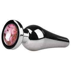   Easytoys - anální kolík s růžovým kamínkem - kovový, stříbrný, 3,5 cm