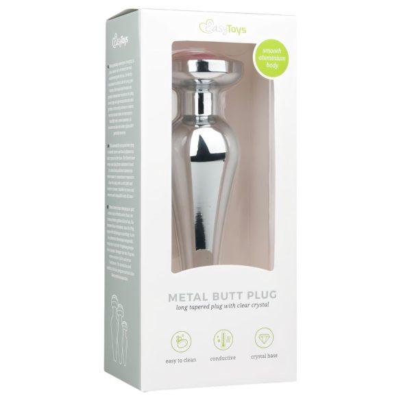 Easytoys - anální kolík s růžovým kamínkem - kovový, stříbrný, 3,5 cm
