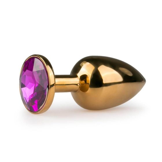 Easytoys Metal No.1 - anální kolík s fialovým kamínkem - zlatý (2,5cm)