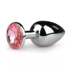   Easytoys - anální kolík s růžovým kamínkem - kovový, stříbrný, 2,7 cm