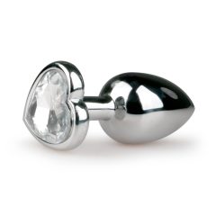   Easytoys Metal No.2 - anální dildo s bílým kamínkem ve tvaru srdíčka - streiborné (2,5cm)