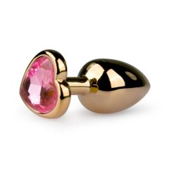   Easytoys Metal No.3 - anální dildo s růžovým kamínkem ve tvaru srdíčka - zlaté (2,5cm)