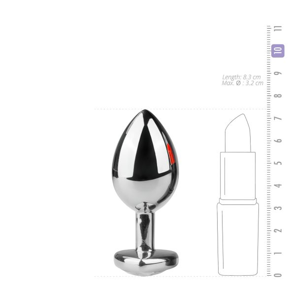 Easytoys - anální kolík se srdcem a bílým kamenem - stříbrný