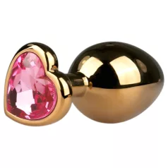  Easytoys - anální kolík s růžovým kamínkem - kovový, zlatý, 3 cm