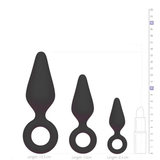 Easytoys - Anální dildo s kroužkem na uchopení - 3ks (černé)