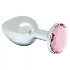   Rimba - anální kolík s růžovým kamenem - kovový, stříbrný, XS