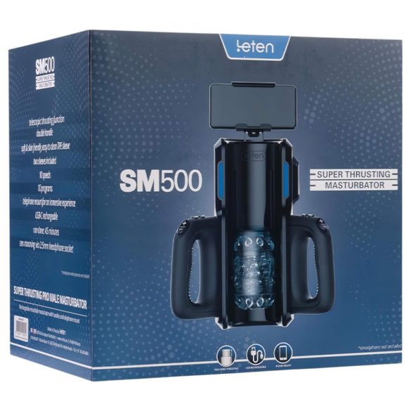 LETEN SM 500 - pohyblivý masturbátor s držákem na telefon (černý)