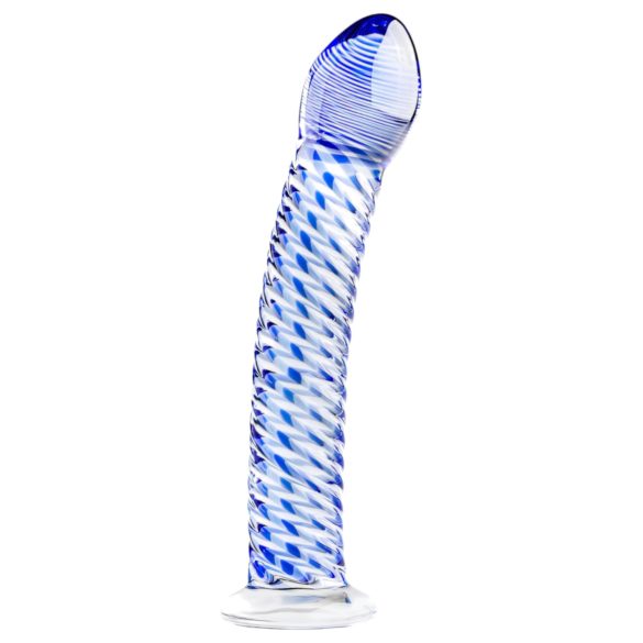Gildo Glass No. 5 - skleněné dildo - spirálový tvar - průhledné modré