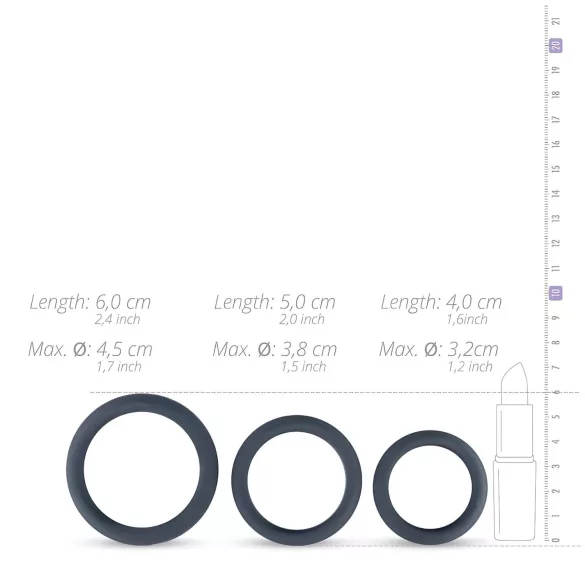 Boners - sada silikonových erekčních kroužků - 3 ks - šedá