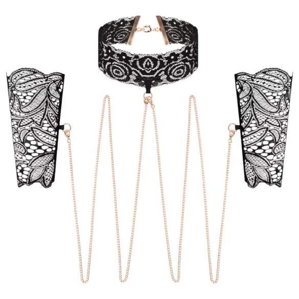 Rosy Gold - obojek a pouta na zápěstí - černá