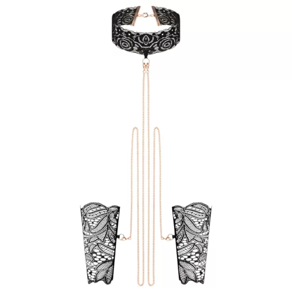 Rosy Gold - obojek a pouta na zápěstí - černá