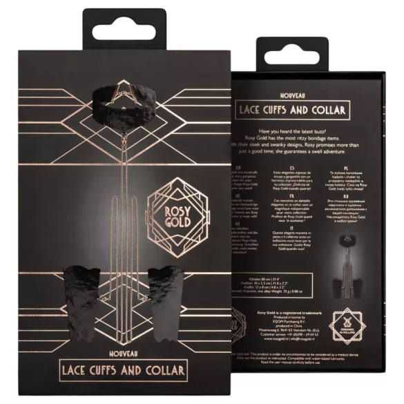 Rosy Gold - obojek a pouta na zápěstí - černá