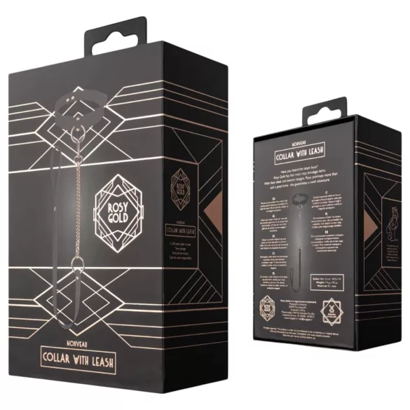 Rosy Gold - obojek a vodítko - černá/růžové zlato
