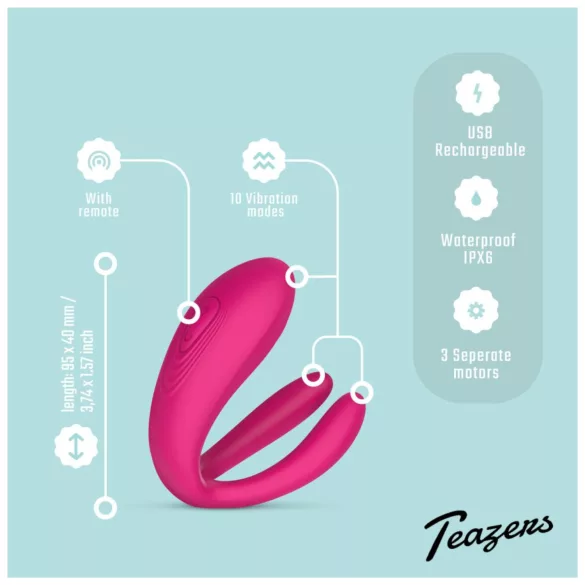 Teazers - párový vibrátor se 3 motory - růžový