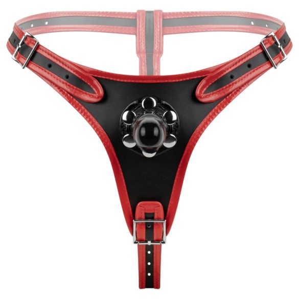 Easytoys - připínací kalhotky s trojitým dildem - černé