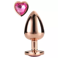   Gleaming Love - anální kolík srdce s kamenem - hliník - M - růžově zlatý