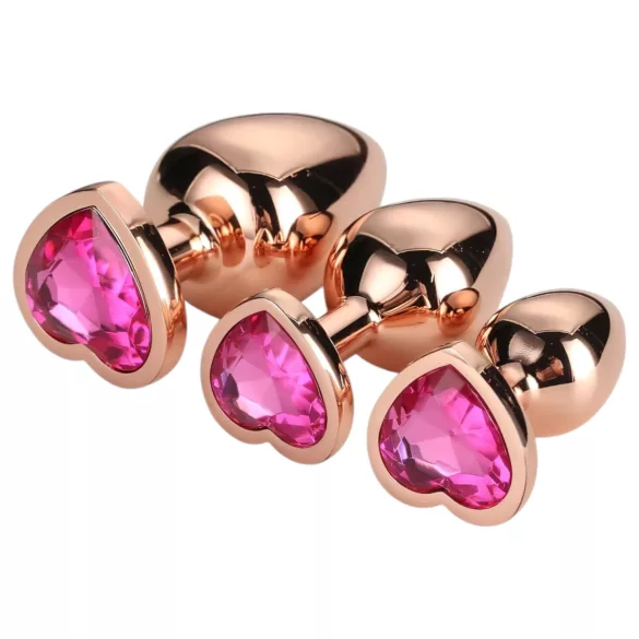 Gleaming Love - anální kolíky sada - srdce - rosegold - 3 kusy