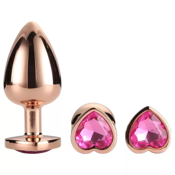 Gleaming Love - anální kolíky sada - srdce - rosegold - 3 kusy