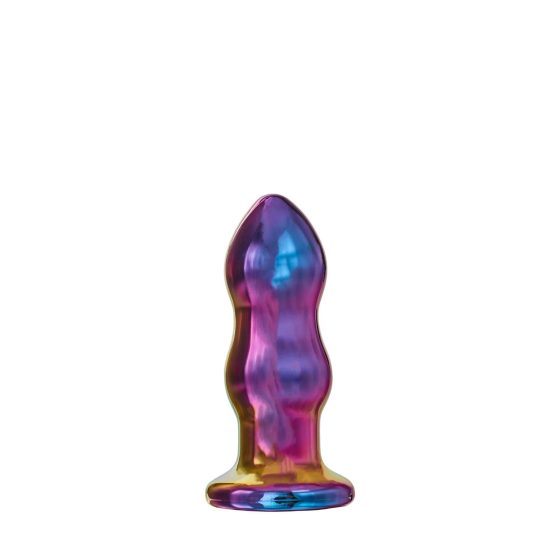 Glamour Glass - vlnitý, rádiem řízený, skleněný anální vibrátor (barevný)