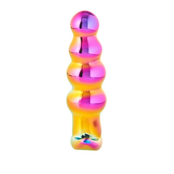 Glamour Glass - skleněný anální vibrátor s korálky, řízený rádiem (barevný)