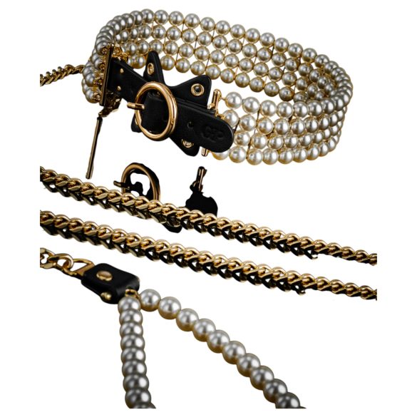 Allure - obojek s perlami a vodítkem - černý