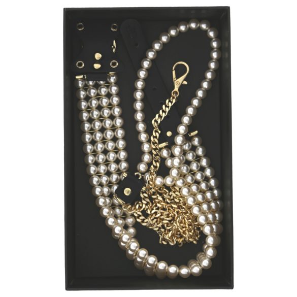 Allure - obojek s perlami a vodítkem - černý