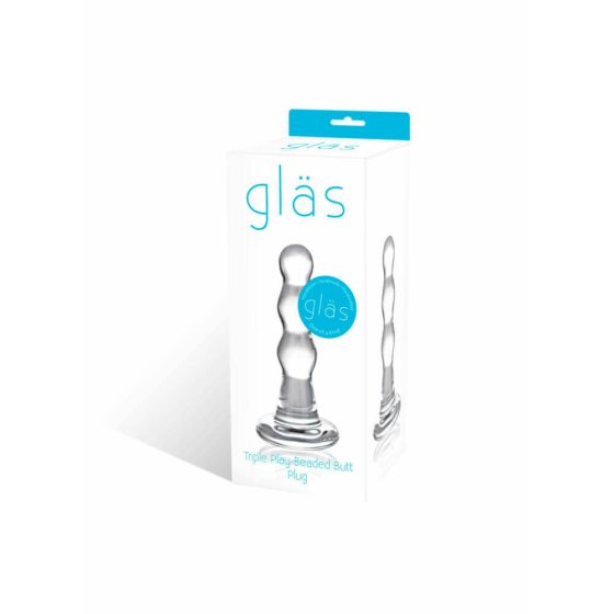 GLAS - vlnité skleněné anální dildo (průhledné)