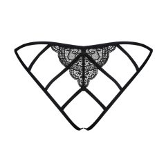   Obsessive Merossa - otevřené krajkové kalhotky s mřížkou (černé)