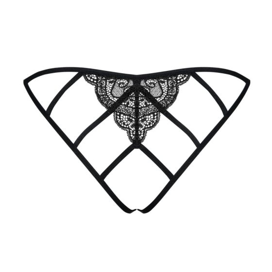 Obsessive Merossa - otevřené krajkové kalhotky s mřížkou (černé)